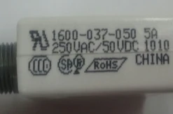 1600-037-050 Push To Reset Circuit Breaker, 5 Amp, White Button, Spade Terminals