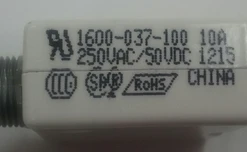 1600-037-100 Push To Reset Circuit Breaker, 10 Amp, White Button, Spade Terminals