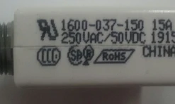 1600-037-150-33 Push To Reset Circuit Breaker, 15 Amp, White Button, Spade Terminals