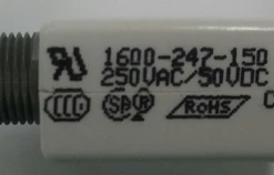 1600-247-150 Push To Reset Circuit Breaker, 15 Amp, White Button, Bent Screw Terminals