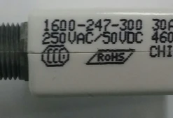 1600-247-300 Push To Reset Circuit Breaker, 30 Amp, White Button, Bent Screw Terminals