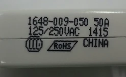 1648-009-050 Push To Reset 50 Amp Circuit Breaker, 7/16-28 Bushing, White Button, Screw Terminals