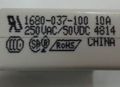 1680-037-100 Push To Reset 10 Amp Circuit Breaker, 3/8-27 Bushing, Spade Terminals, White Button