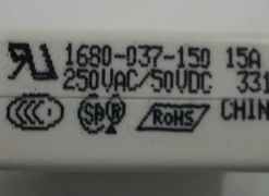 1680-037-150 Push To Reset 15 Amp Circuit Breaker, 3/8-27 Bushing, Spade Terminals, White Button