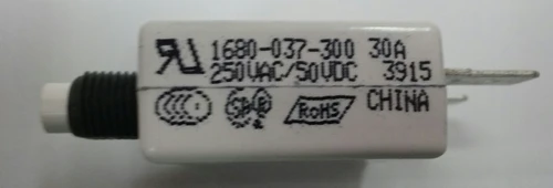 1680-037-300 Push To Reset 30 Amp Circuit Breaker, 3/8-27 Bushing, Spade Terminals, White Button 1 1680-037-300 Push To Reset 30 Amp Circuit Breaker, 3/8-27 Bushing, Spade Terminals, White Button