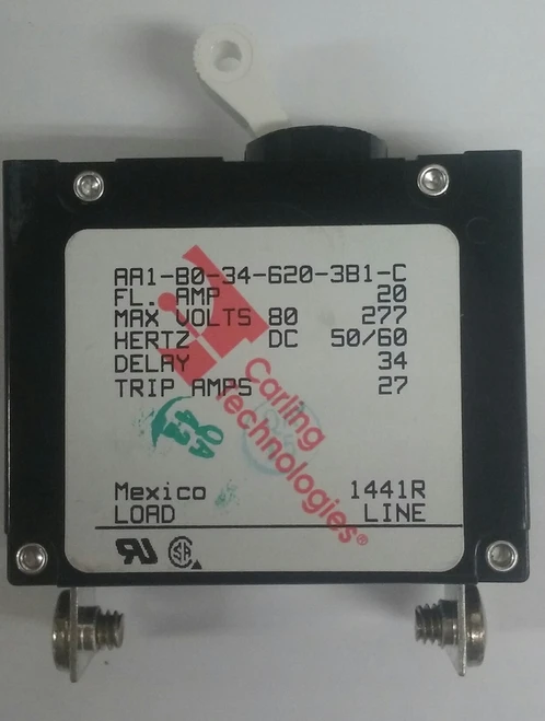 AA1-B0-34-620-3B1-C Carling A Series Single Pole Circuit Breaker 20 Amps 1 AA1-B0-34-620-3B1-C Carling A Series Single Pole Circuit Breaker 20 Amps