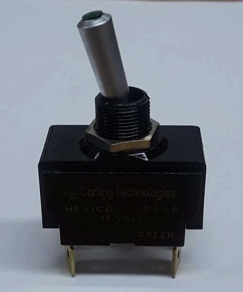 LT-1561-603-012 Carling On-Off-On Green Lit Tip Toggle Switch, Lit In All Positions, Spade Terminals 1 LT-1561-603-012 Carling On-Off-On Green Lit Tip Toggle Switch, Lit In All Positions, Spade Terminals