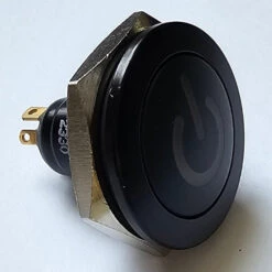 Otto Sealed Illuminated Low Profile Dome Push Button, Normally Open, 12 Volt Green LED, Power Icon