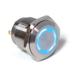 PV6F240SS-341 Anti Vandal Push Button Switch, 16 Mm, Illuminated Blue Ring, Momentary Off-On